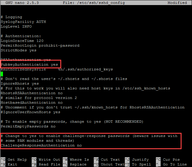 SSH deamon configuration check if PubkeyAuthentication is set to yes and if ChallengeResponseAuthentication is set to no.