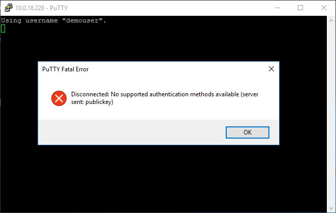 Disconnected: No support authentication methods available (server sent: publickey)