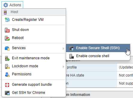 Actions > Services > Enable Secure Shell (SSH)